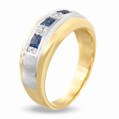 Мужское кольцо из золота 585 пробы с сапфиром и бриллиантами