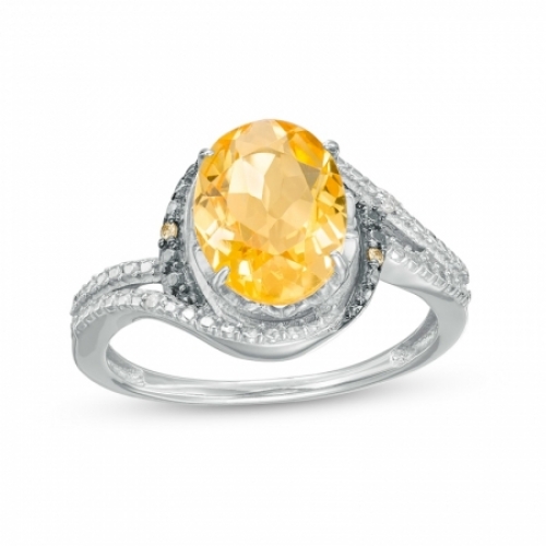 Женское кольцо из серебра 925 пробы с цитрином и бриллиантами