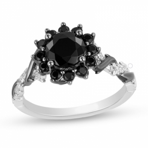 Женское кольцо из золота 585 пробы с черными и белыми бриллиантами