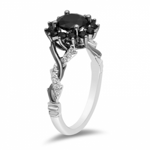 Женское кольцо из золота 585 пробы с черными и белыми бриллиантами