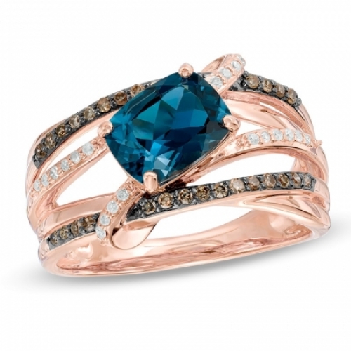 Женское кольцо из красного золота 585 пробы с топазом и бриллиантами