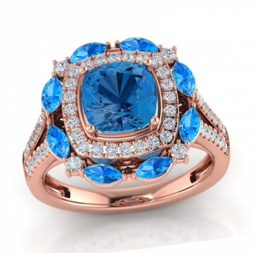 Женское кольцо из красного золота 585 пробы с топазами и бриллиантами