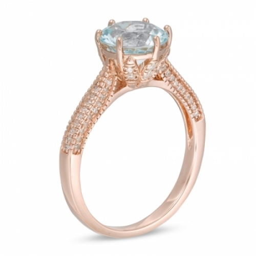 Женское кольцо из красного золота 585 пробы с аквамарином и бриллиантом