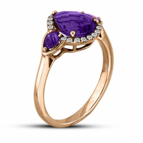 Женское кольцо из красного золота 585 пробы с аметистом и бриллиантом