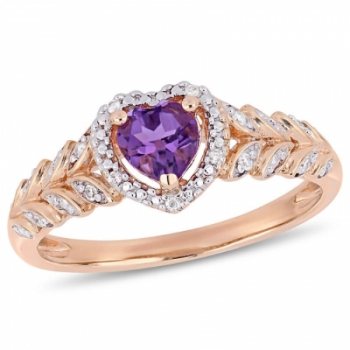 Женское кольцо из красного золота 585 пробы с аметистом и бриллиантом