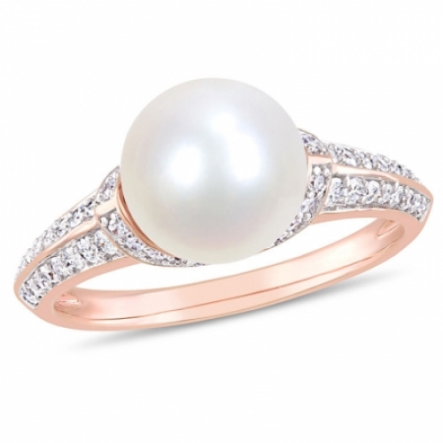Женское кольцо из красного золота 585 пробы с белым жемчугом и бриллиантом