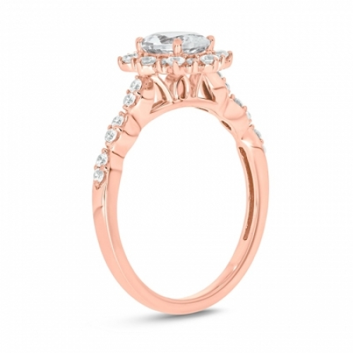 Женское кольцо из красного золота 585 пробы с белым сапфиром и бриллиантом