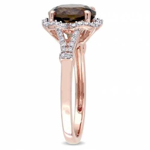 Женское кольцо из красного золота 585 пробы с кварцем и бриллиантами