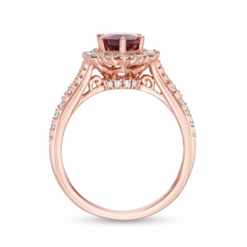 Женское кольцо из красного золота 585 пробы с родолитом и бриллиантами