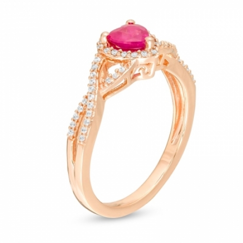 Помолвочное кольцо из красного золота 585 пробы с рубином и бриллиантами