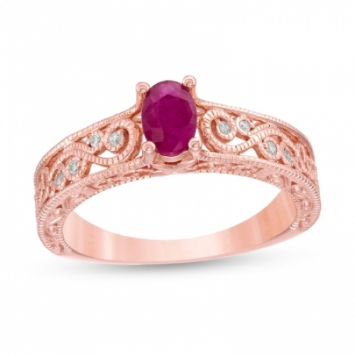 Женское кольцо из красного золота 585 пробы с рубином и бриллиантами