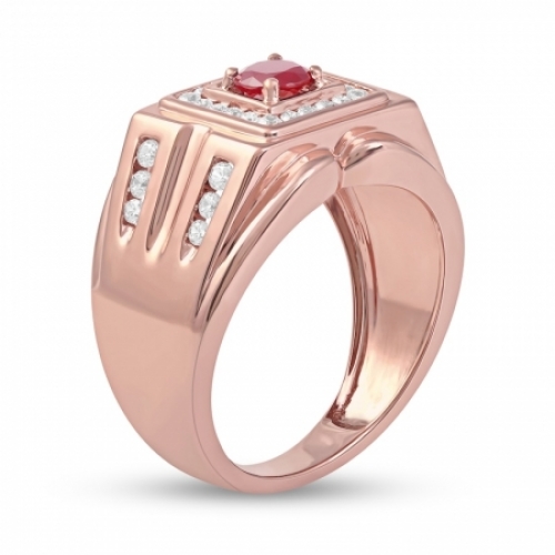 Мужское кольцо из красного золота 585 пробы с рубином и бриллиантами