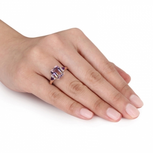 Женское кольцо из серебра 925 пробы с аметрином, аметистом и бриллиантом