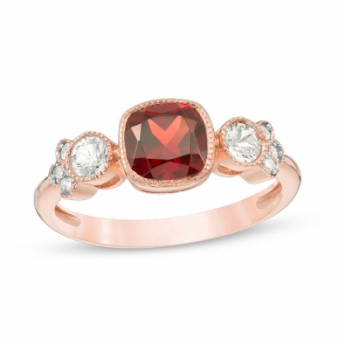 Женское кольцо из красного золота 585 пробы с гранатом, белым сапфиром и бриллиантом