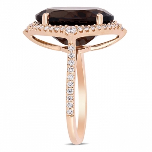 Женское кольцо из красного золота 585 пробы с кварцем, белым сапфиром и бриллиантом