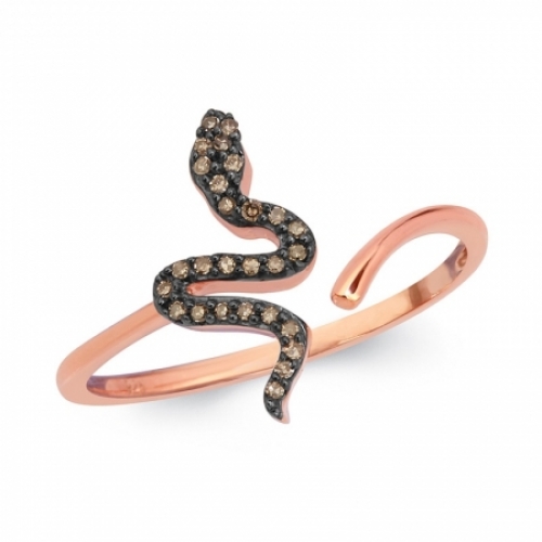 Женское кольцо в виде Змеи из красного золота 585 пробы с бриллиантом