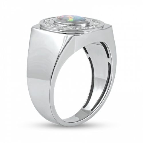 Мужское кольцо из серебра с опалом и белым сапфиром