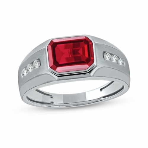 Мужское кольцо из серебра с рубином и белым сапфиром