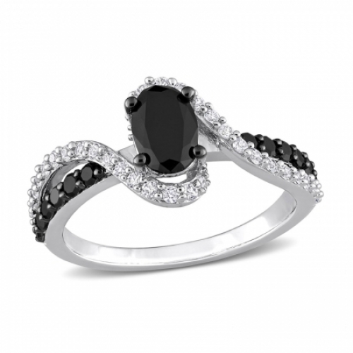 Женское кольцо из серебра с черным бриллиантом и белым сапфиром