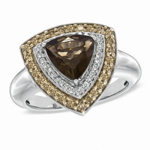 Женское кольцо из серебра с кварцем и бриллиантами