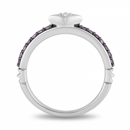 Женское кольцо из серебра с аметистом и бриллиантом
