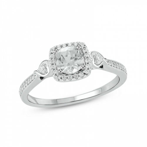 Женское кольцо из серебра с белым сапфиром и бриллиантом