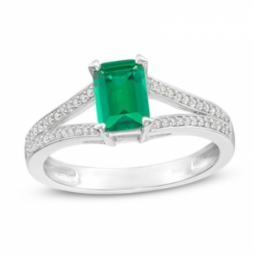Женское кольцо из серебра с изумрудом и бриллиантами