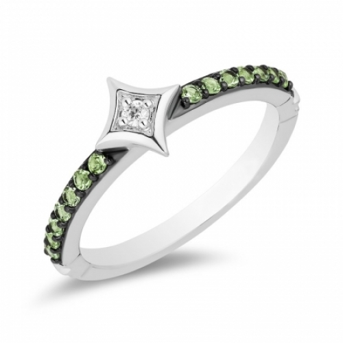 Женское кольцо из серебра с перидотом и бриллиантами