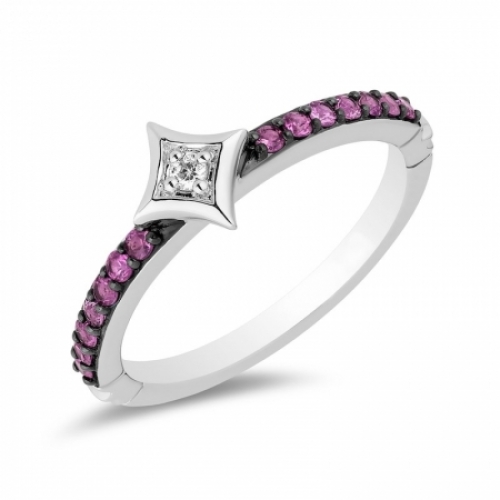 Женское кольцо из серебра с аметистами и бриллиантом