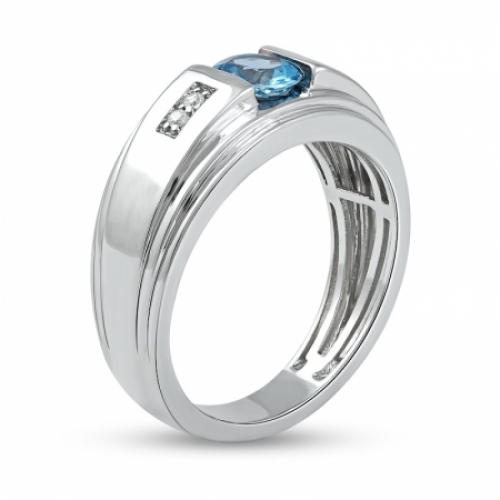 Мужское кольцо из серебра с топазом и бриллиантами