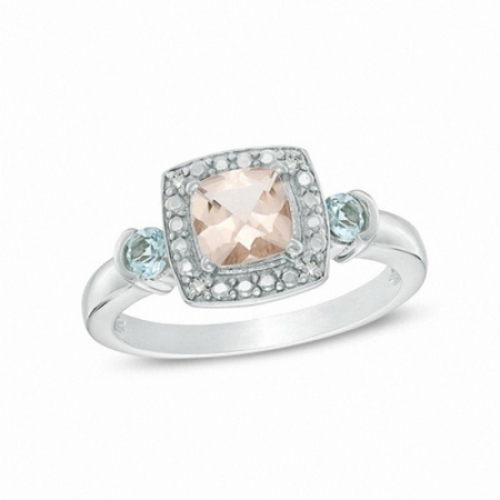 Женское кольцо из серебра с морганитом, аквамарином и бриллиантом