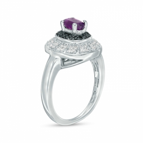 Женское кольцо из серебра с аметистоми бриллиантами