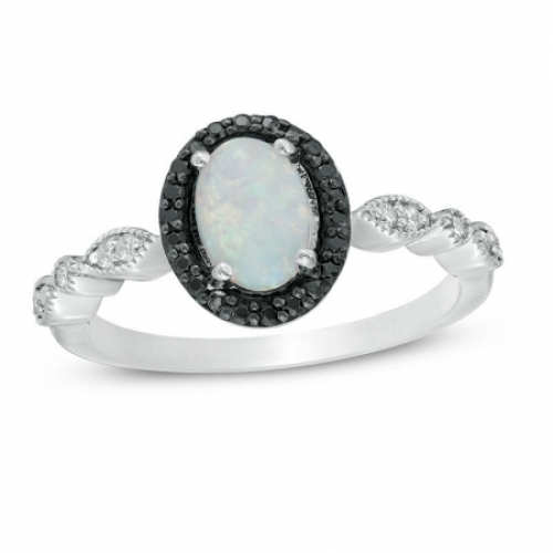 Женское кольцо из серебра с опаломи бриллиантами