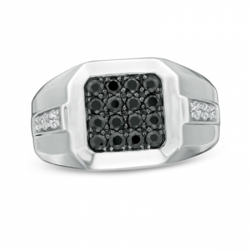 Мужское кольцо из серебра с черными и белыми бриллиантами