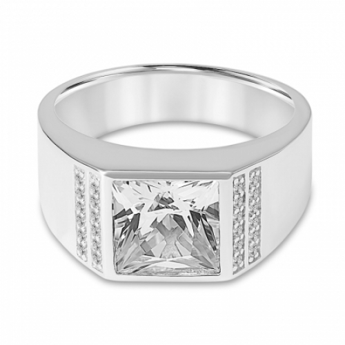 Мужское кольцо из серебра с белыми сапфирами