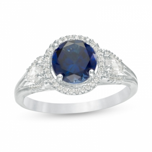 Женское кольцо из серебра с сапфирами и бриллиантами