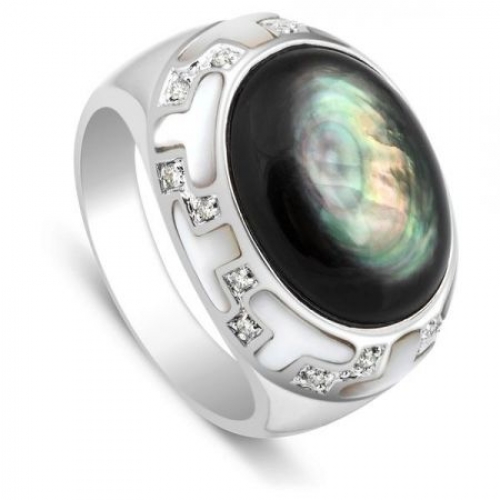 Кольцо женское с бриллиантами и перламутром