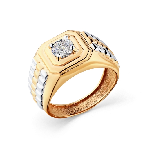 Мужское кольцо из красного золота 585 пробы с фианитом