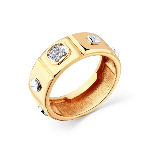 Мужское кольцо из комбинированного золота 585 пробы с фианитом