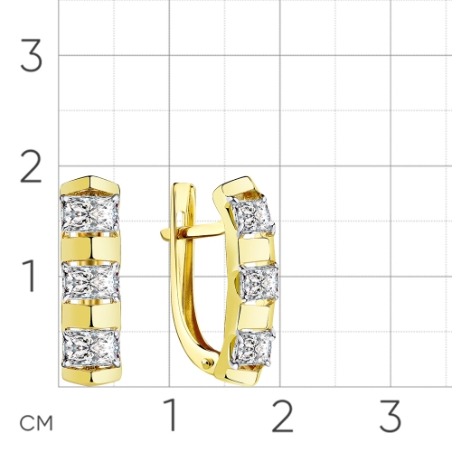 Серьги из желтого золота 585 пробы с фианитом