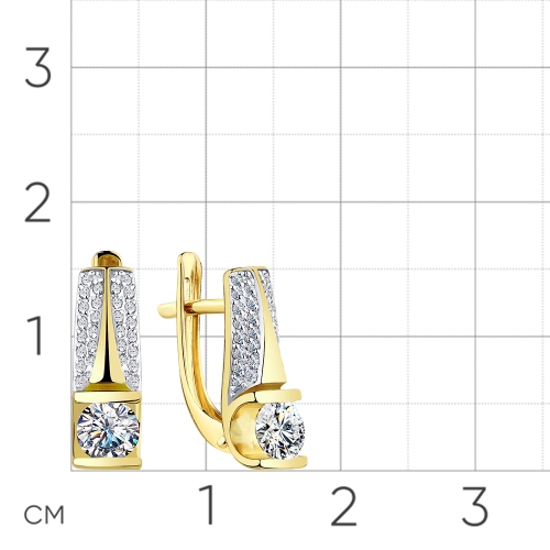 Серьги из желтого золота 585 пробы с фианитом