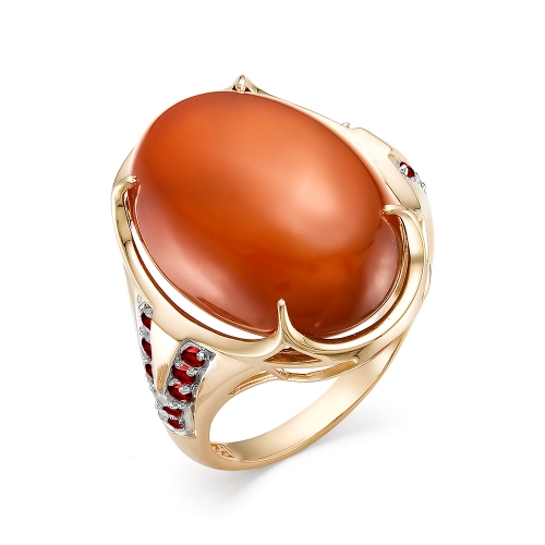 Женское кольцо из красного золота 585 пробы с агатом и гранатом