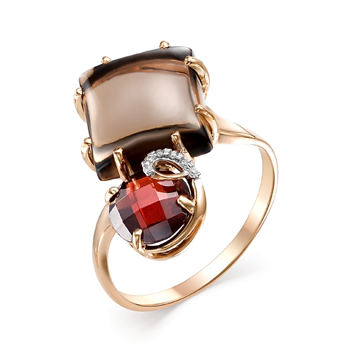 Женское кольцо из красного золота 585 пробы с миксом камней