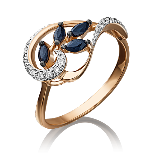 Ювелирный завод «Платина» Кольцо из красного золота с сапфиром и бриллиантом