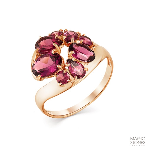 Женское кольцо из красного золота 585 пробы с родолитом