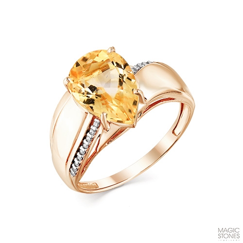 Женское кольцо из желтого золота 585 пробы с цитрином и фианитами