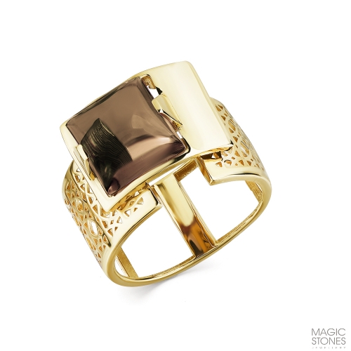 Женское кольцо из желтого золота 585 пробы с раухтопазом