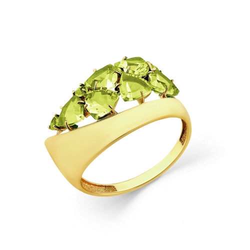 Женское кольцо из желтого золота 585 пробы с хризолитом
