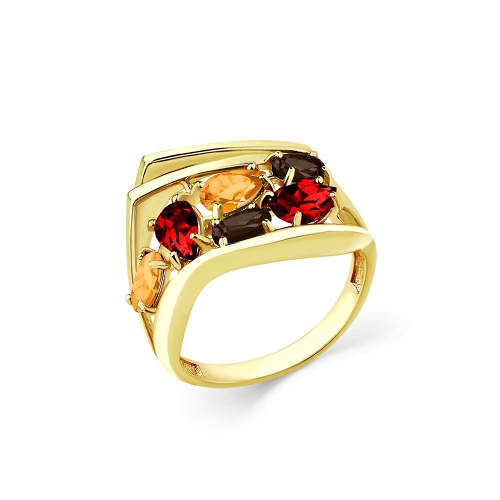 Женское кольцо из желтого золота 585 пробы с миксом камней