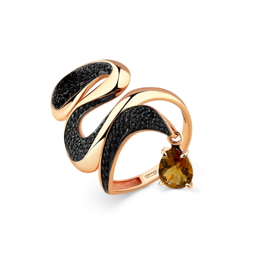 Женское кольцо из красного золота 585 пробы с кварцем и шпинелью